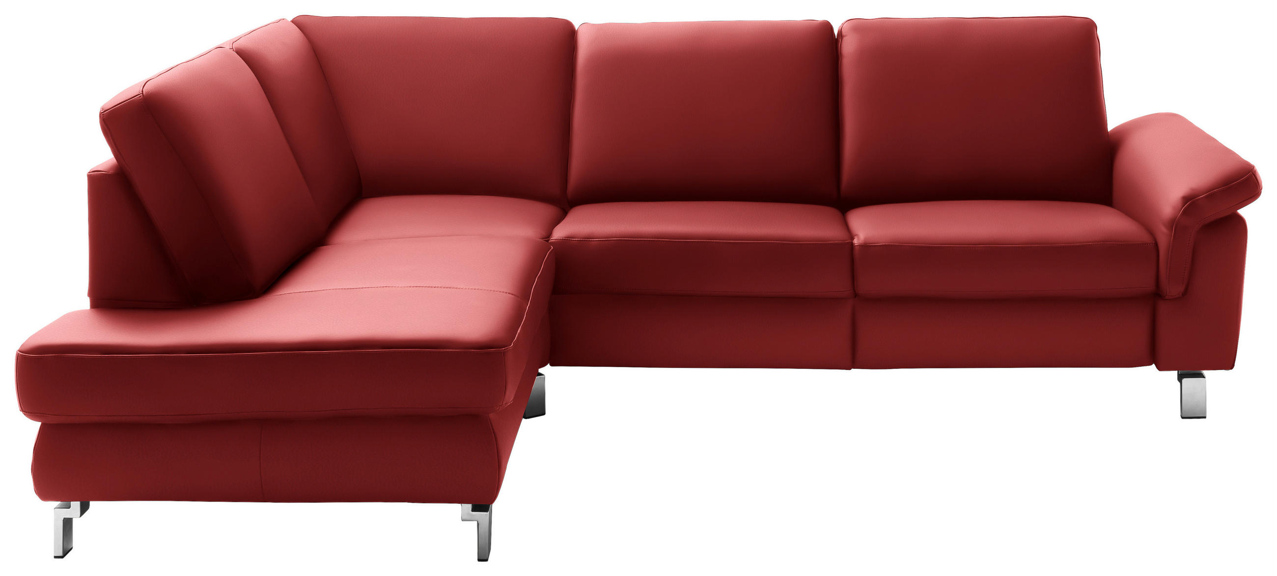 ECKSOFA in Echtleder Rot  - Chromfarben/Rot, Design, Leder/Metall (200/271cm) - Pure Home Lifestyle