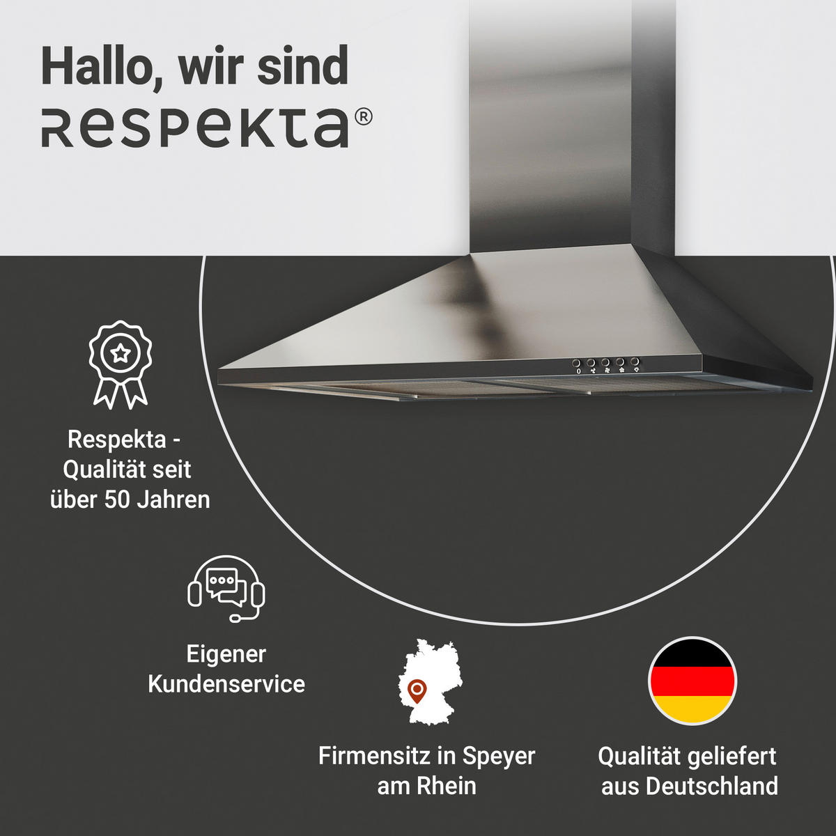 DUNSTABZUGSHAUBE CH22058IXB  - Edelstahlfarben, Trend, Metall (60/58-96/47,5cm) - Respekta
