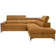 ECKSOFA Dunkelgelb Struktur Bettkasten, Kopfteilverstellung, Liegefläche im Originalstoff  - Dunkelgelb/Schwarz, MODERN, Textil/Metall (254/212cm) - Carryhome