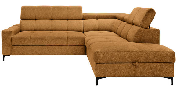 ECKSOFA Dunkelgelb Struktur Bettkasten, Kopfteilverstellung, Liegefläche im Originalstoff  - Dunkelgelb/Schwarz, MODERN, Textil/Metall (254/212cm) - Carryhome