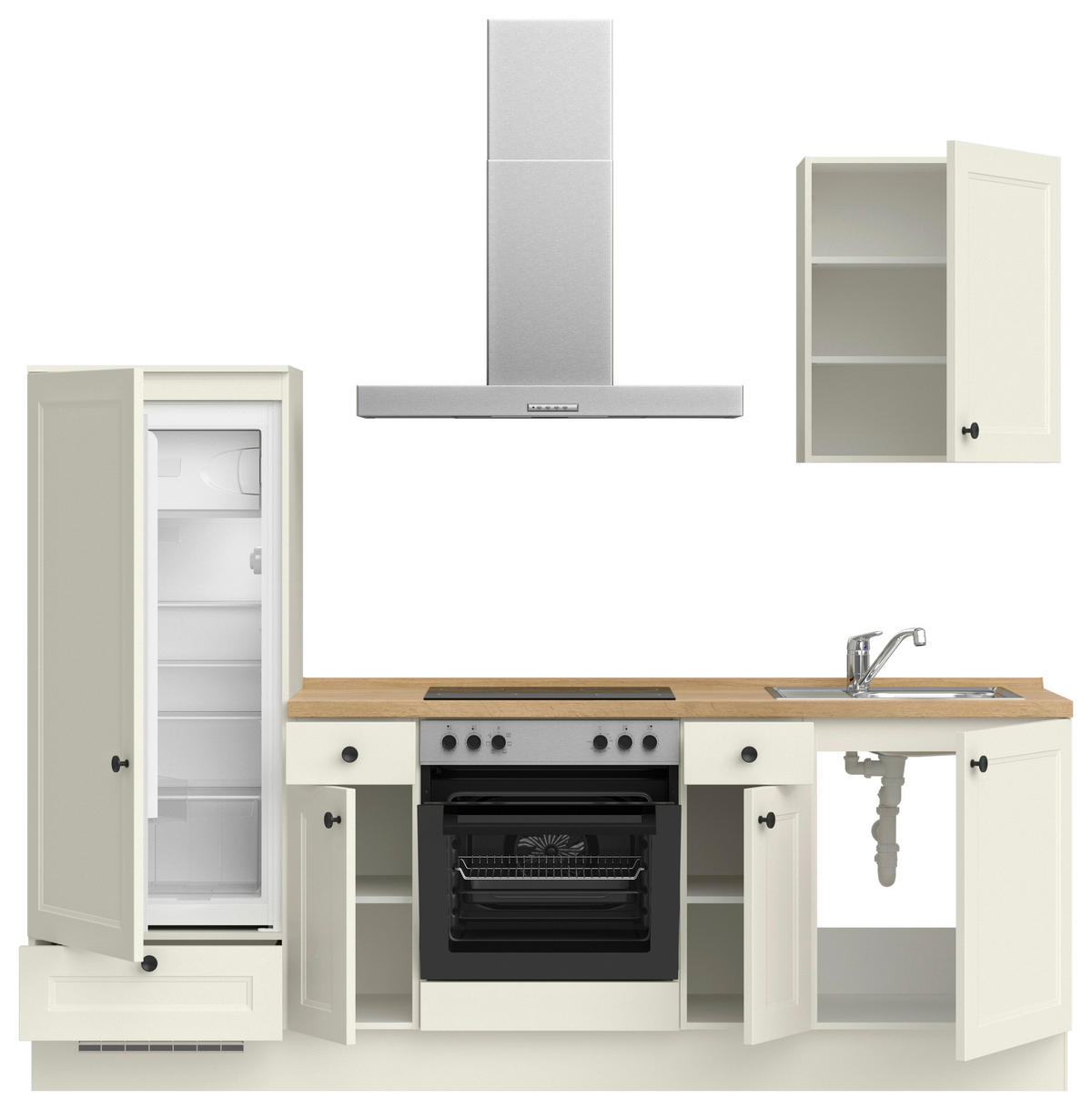 KÜCHENBLOCK Cascada 240 cm  in Weiß, Eichefarben  - Eichefarben/Schwarz, MODERN, Holzwerkstoff/Metall (240cm) - Nobilia