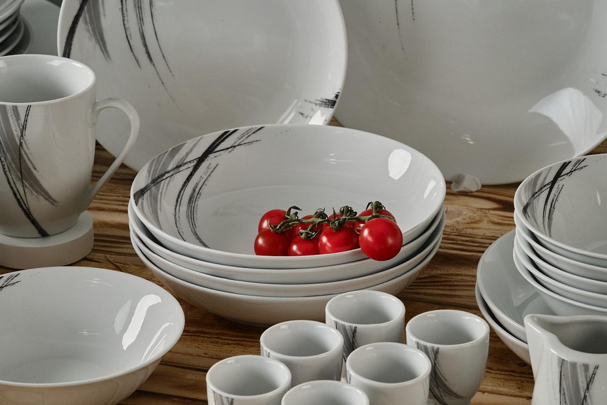 KOMPLETT SERVIS Roma 62 delar  - vit/grå, Basics, keramik - Novel