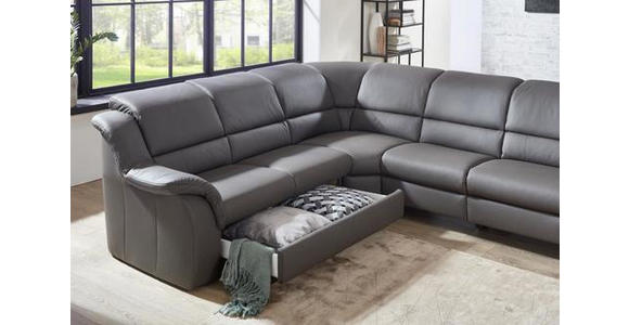 ECKSOFA Grau Echtleder - Chromfarben/Grau, KONVENTIONELL, Leder/Kunststoff (260/324cm) - Cantus