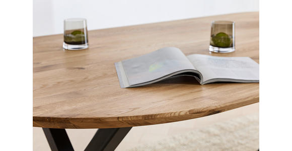 ESSTISCH Eiche massiv oval Eichefarben  - Eichefarben/Schwarz, Design, Holz/Metall (200/100/76cm) - Linea Natura