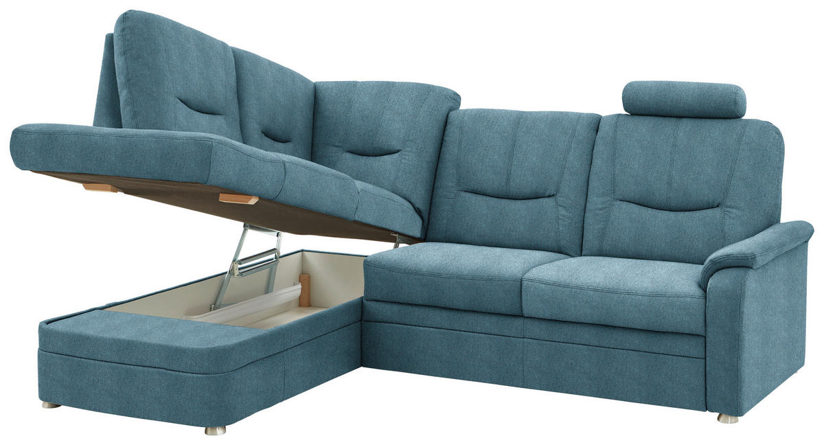 ECKSOFA  in Chenille Türkis  185/235 cm  - Türkis/Schwarz, KONVENTIONELL, Kunststoff/Textil (185/235cm) - Beldomo Comfort