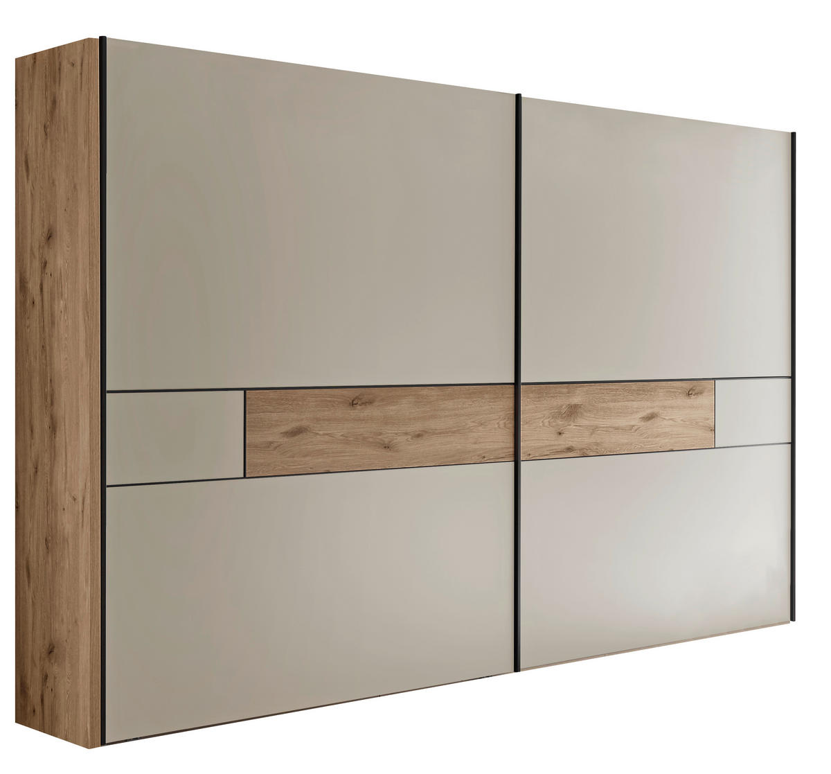 SCHWEBETÜRENSCHRANK  in Eichefarben, Champagner  - Schieferfarben/Champagner, KONVENTIONELL, Holzwerkstoff/Metall (250/217/67cm) - Venda