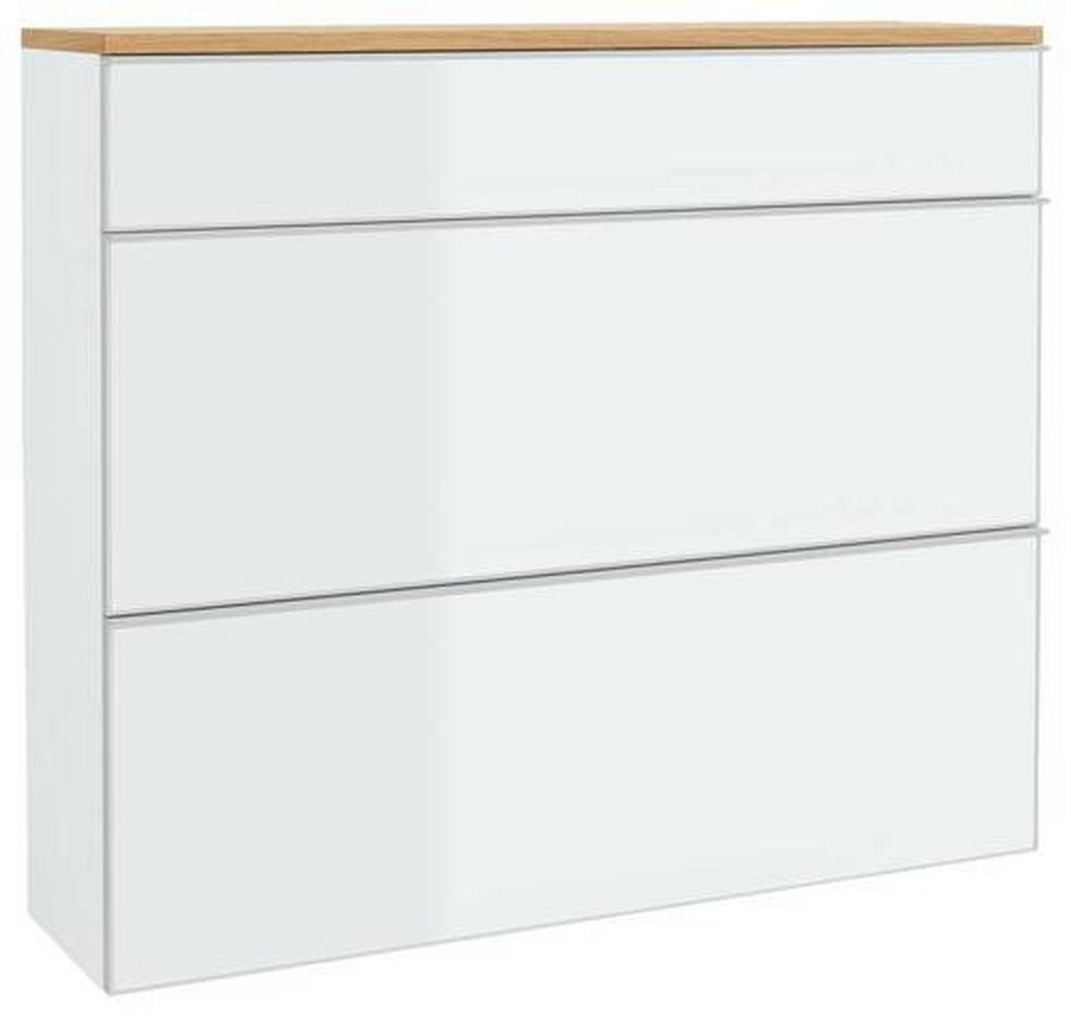 VISEČA OMARA ZA ČEVLJE furnirano bela, barve hrasta - srebrne barve/barve hrasta, Design, kovina/steklo (120/102/31cm) - Novel