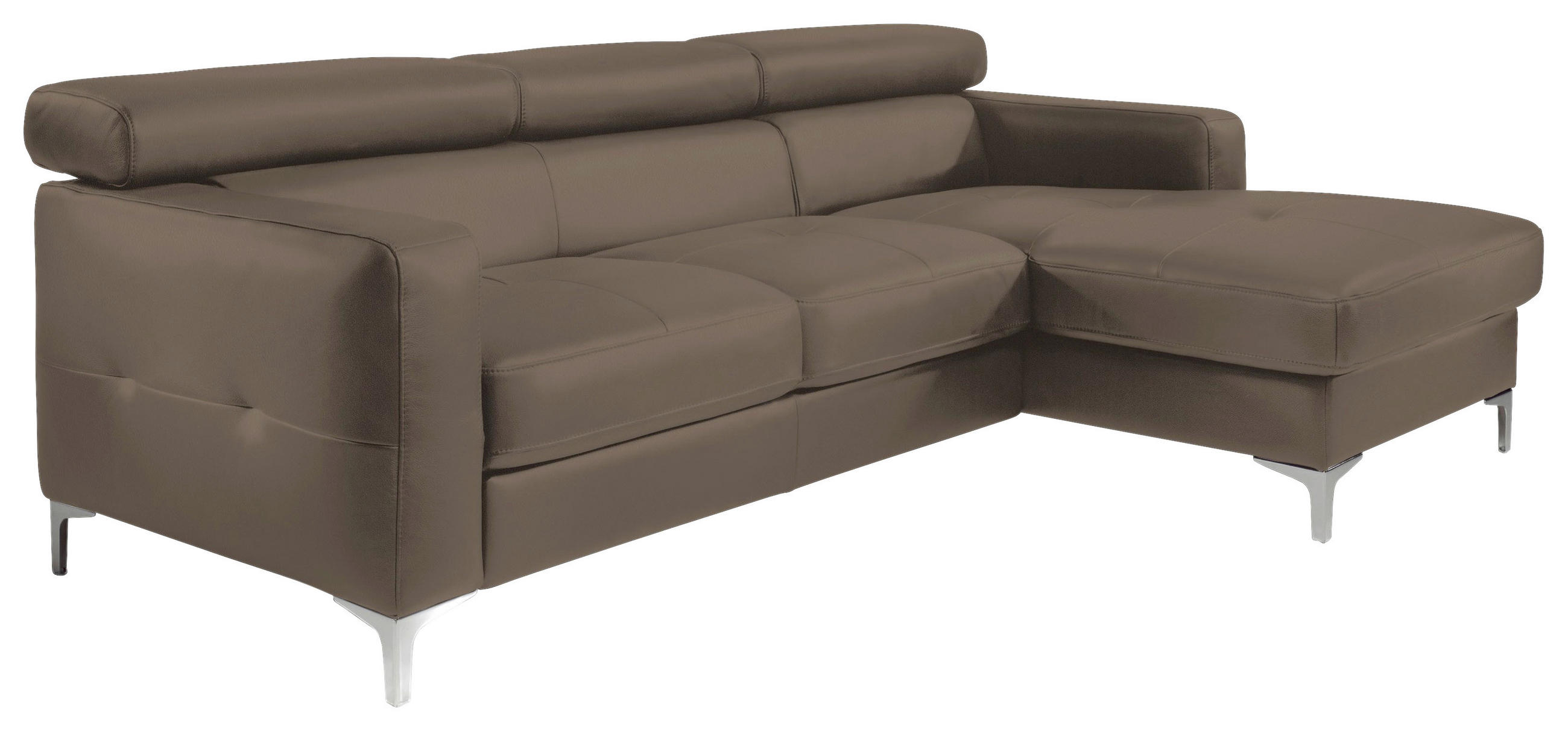 ECKSOFA  in Echtleder Graubraun  226/169 cm  - Chromfarben/Graubraun, Design, Leder/Metall (226/169cm) - Livetastic