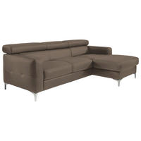 ECKSOFA Graubraun Echtleder Kopfteilverstellung, Kopfstütze  - Chromfarben/Graubraun, Design, Leder/Metall (226/169cm) - Livetastic