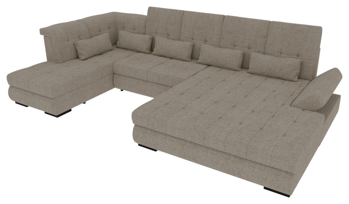 WOHNLANDSCHAFT Greige Struktur  - Greige/Schwarz, KONVENTIONELL, Kunststoff/Textil (222/358/212cm) - Carryhome