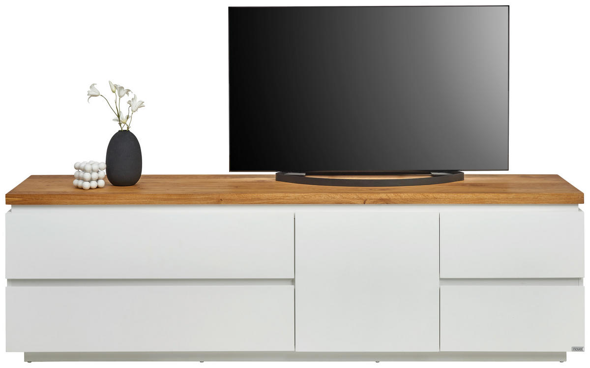 KOMODA - NISKA   195/58/42 cm   bijela, boje hrasta   - bijela/boje hrasta, Konvencionalno, drvni materijal/drvo (195/58/42cm) - Novel