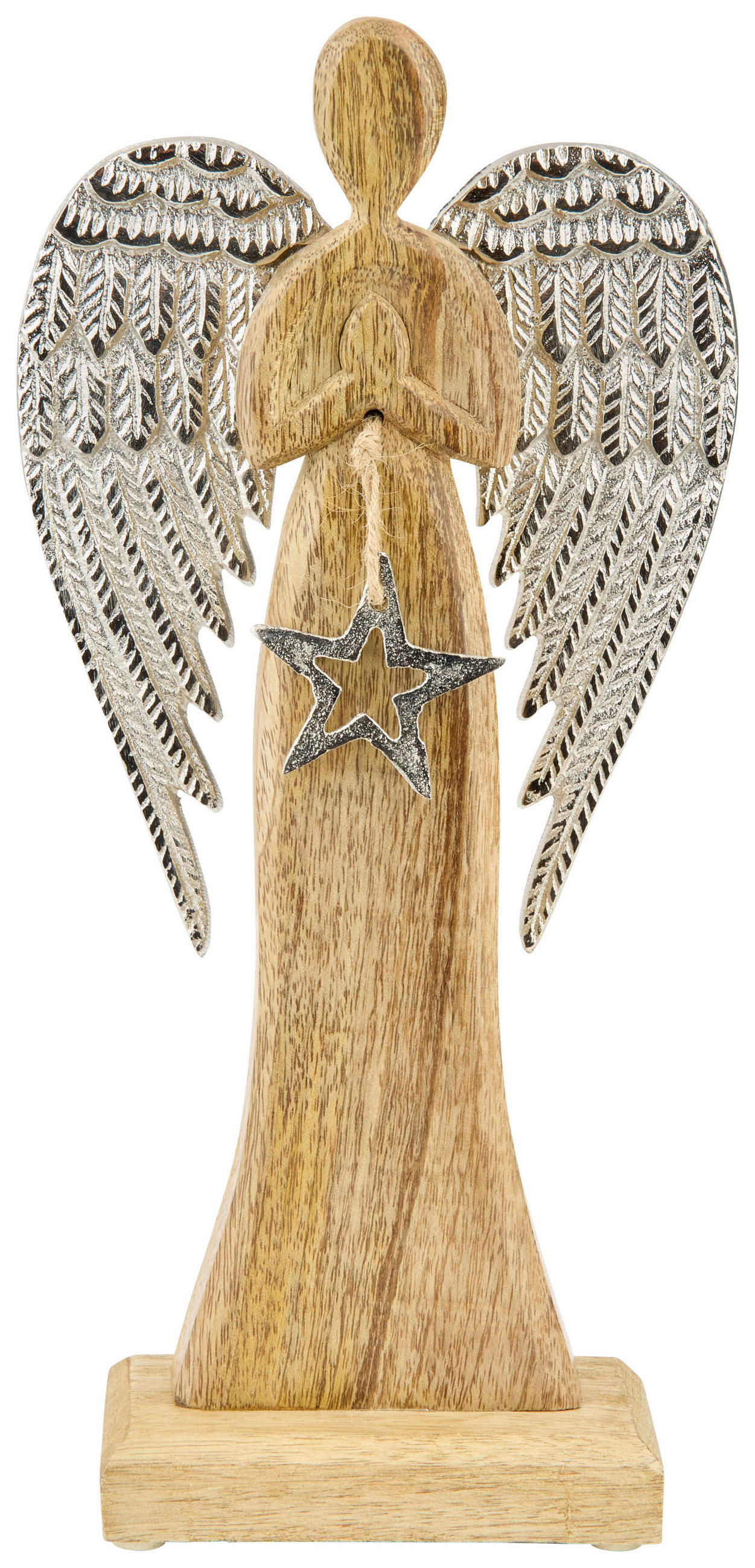 DEKOR ANGYAL - barna/ezüstszínű, Lifestyle, fa/fém (15/33/6,5cm) - X-Mas