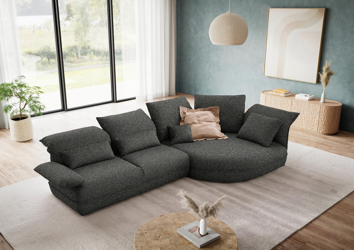 ECKSOFA  in Chenille Blaugrau  343/154 cm  - Blaugrau/Schwarz, Design, Kunststoff/Textil (343/154cm) - Koinor