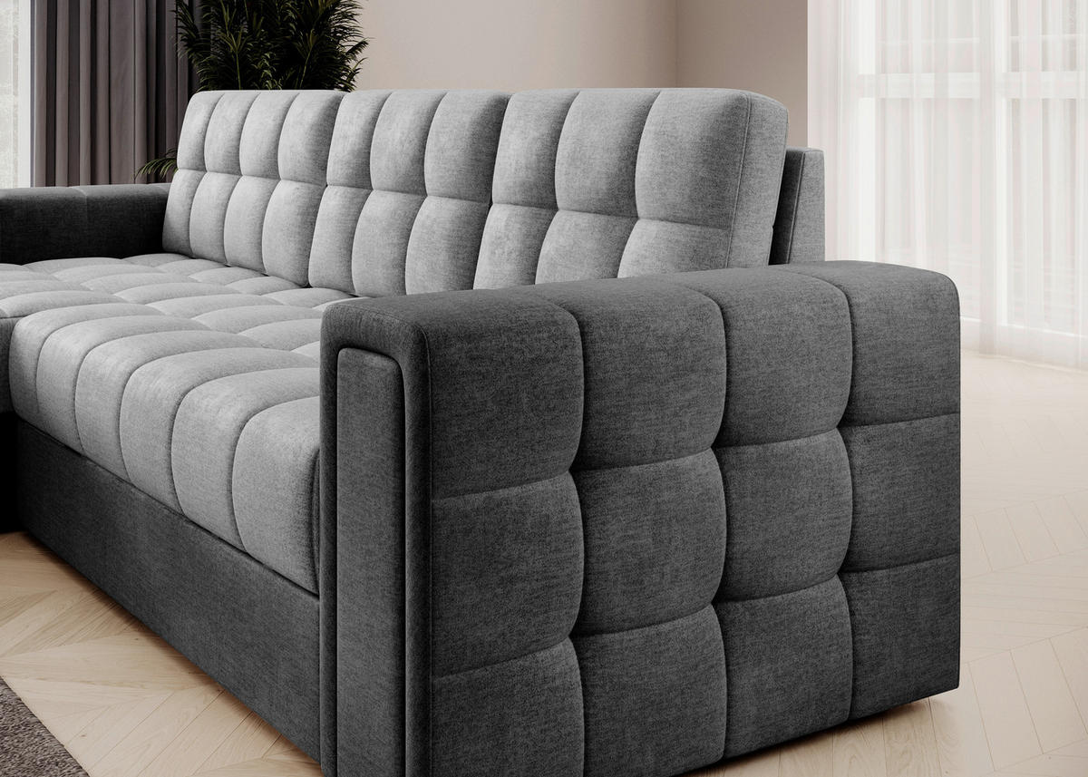 ECKSOFA Samt Hellgrau, Dunkelgrau  - Dunkelgrau/Hellgrau, Design, Kunststoff/Textil (260/150cm) - MID.YOU