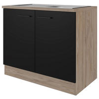 SPÜLENUNTERSCHRANK 100/85/57 cm  in Schwarz, Eichefarben  - Eichefarben/Schwarz, KONVENTIONELL, Holzwerkstoff/Metall (100/85/57cm) - FlexWell