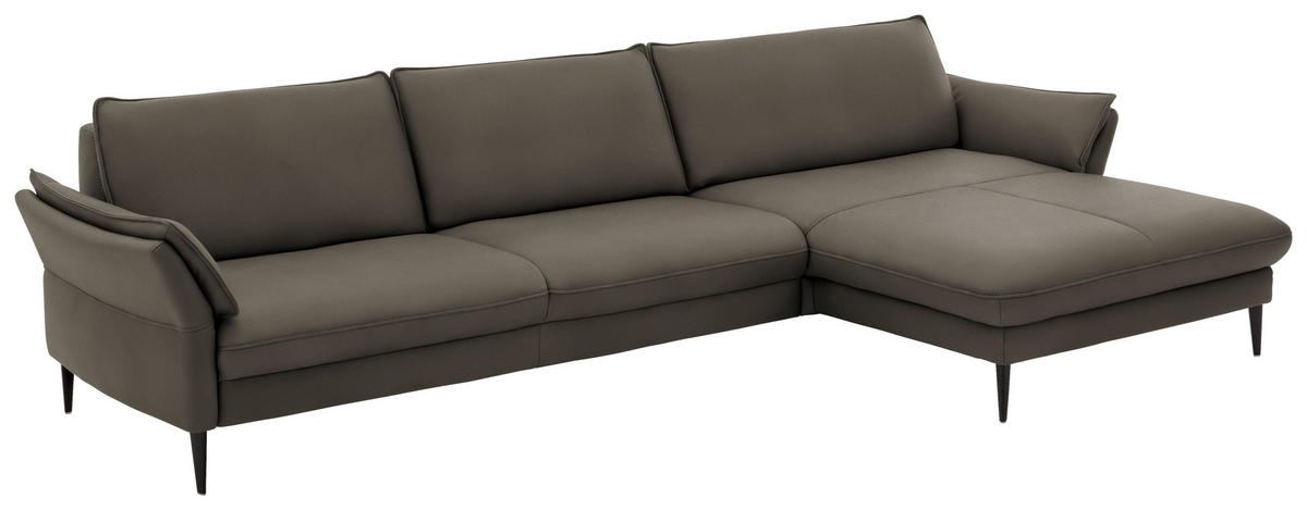 ECKSOFA in Echtleder Graubraun  - Graubraun/Schwarz, Design, Leder/Metall (334/172cm) - Hukla
