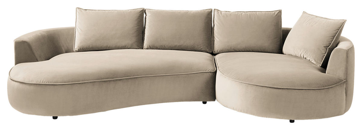 BIGSOFA Samt Beige  - Beige/Schwarz, Design, Kunststoff/Textil (322/66/154cm) - home24