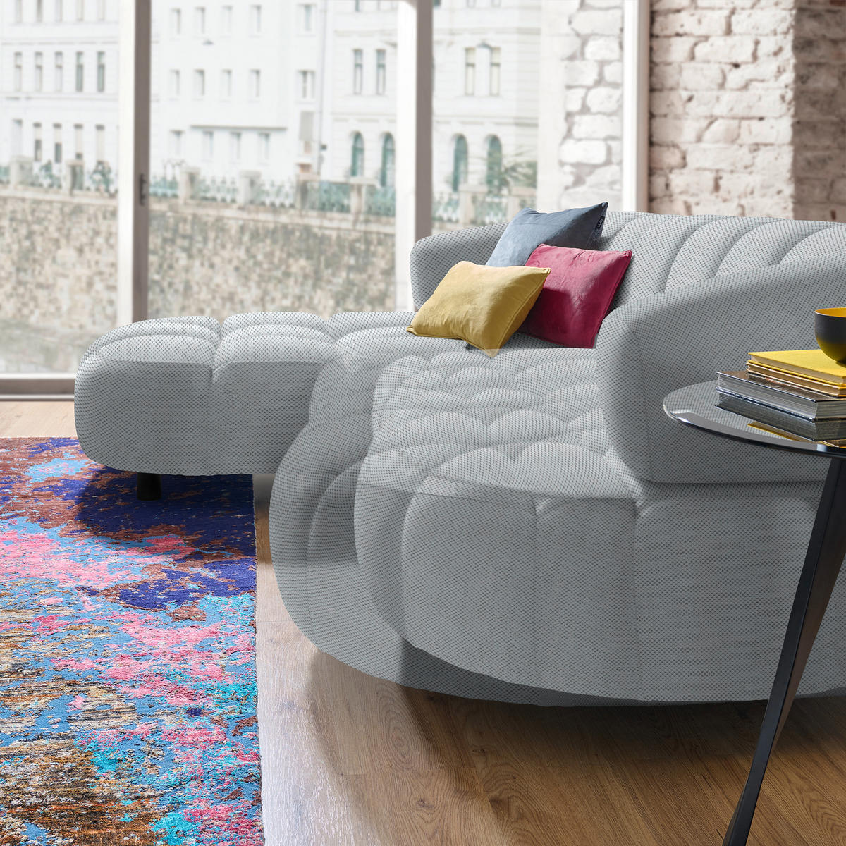 ECKSOFA in Webstoff Hellgrau  183/284 cm  - Hellgrau/Schwarz, Design, Holz/Textil (183/284cm) - Welnova
