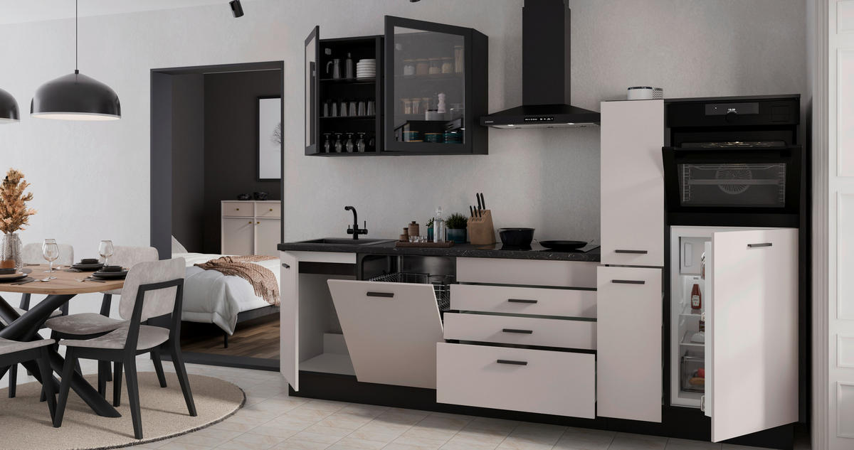 KÜCHENLEERBLOCK   in Schwarz, Beige  - Beige/Schwarz, Basics, Glas/Holzwerkstoff (280/214/60cm) - P & B