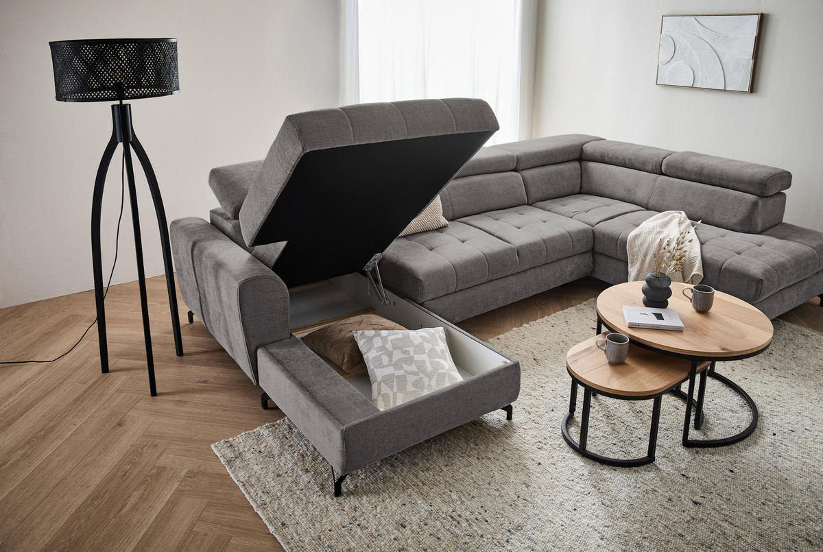 WOHNLANDSCHAFT Anthrazit Struktur  - Anthrazit/Schwarz, Design, Textil/Metall (177/327/203cm) - Stylife