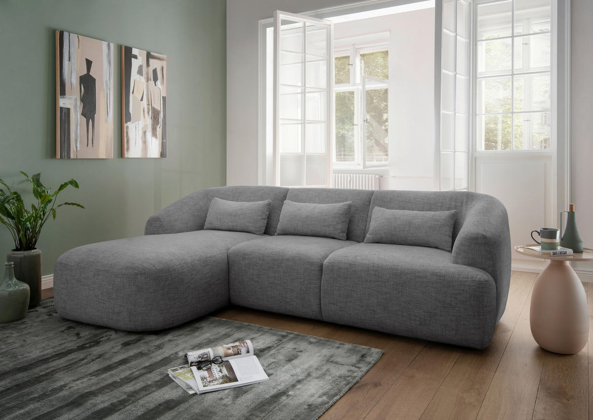 ECKSOFA in Struktur Silberfarben  - Silberfarben/Schwarz, Modern, Kunststoff/Textil (160/256cm) - Livetastic