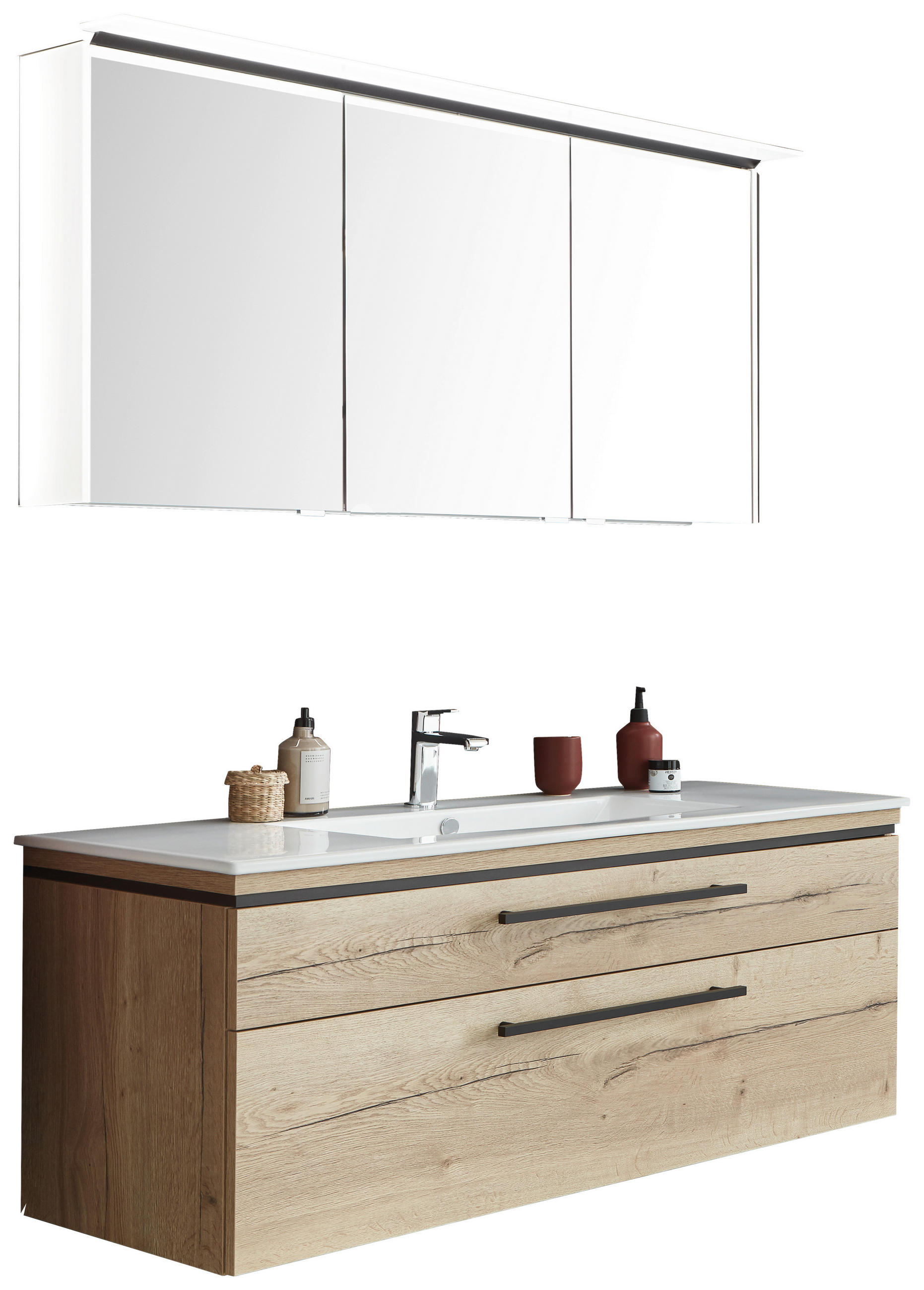 BADEZIMMER  in 123 cm  - Eichefarben/Weiß, MODERN, Glas/Keramik (123cm) - Novel