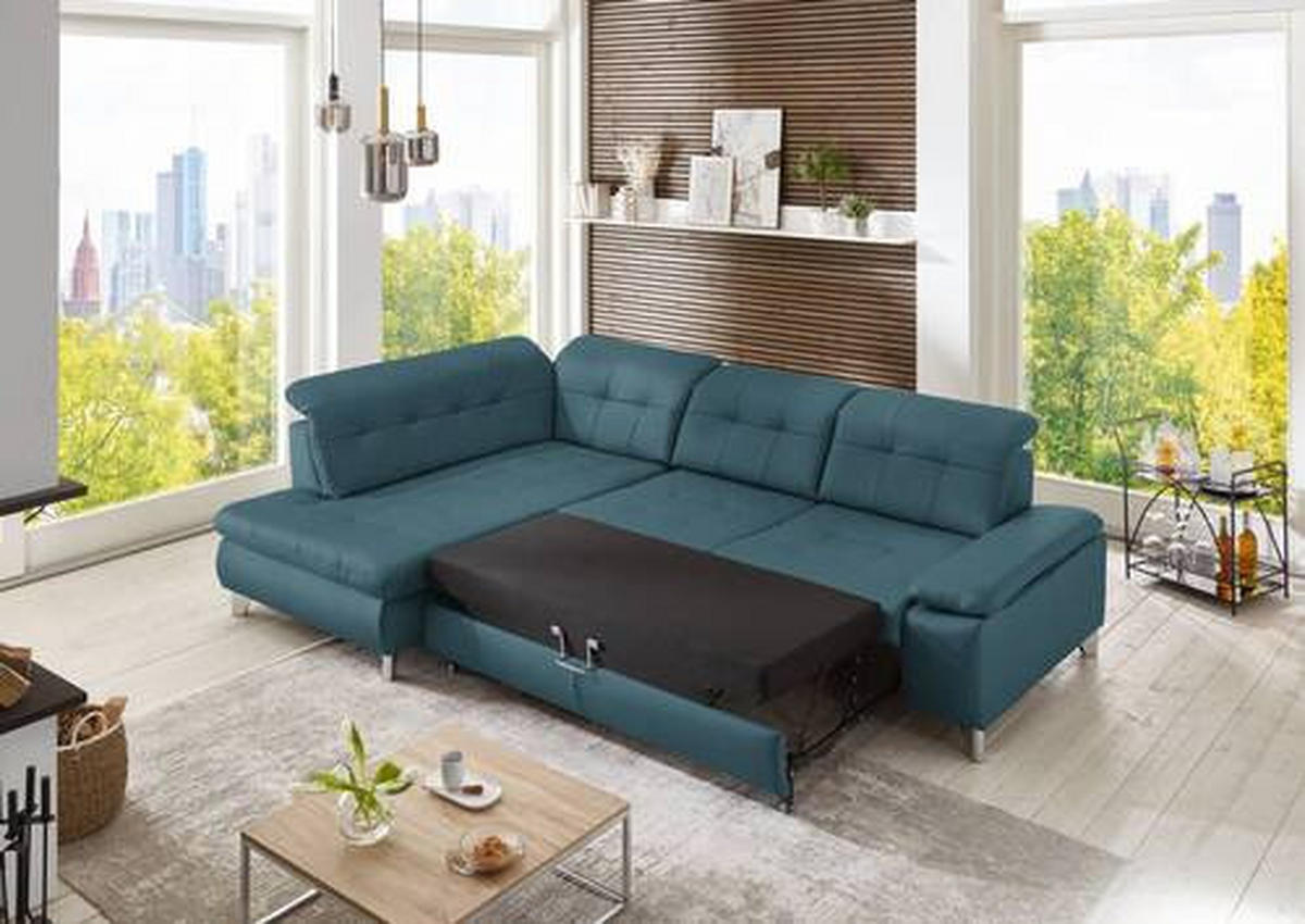 ECKSOFA in Echtleder Blau  - Blau, Basics, Leder/Metall (211/309cm) - Beldomo Speed