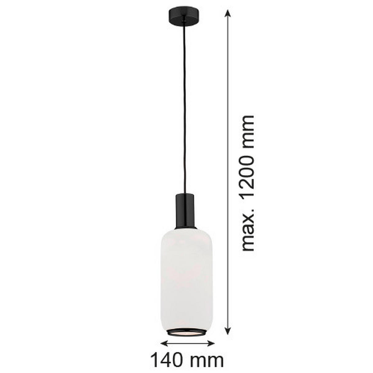 HÄNGELEUCHTE  14/14/120 cm    - Schwarz/Weiß, Basics, Glas/Metall (14/14/120cm)