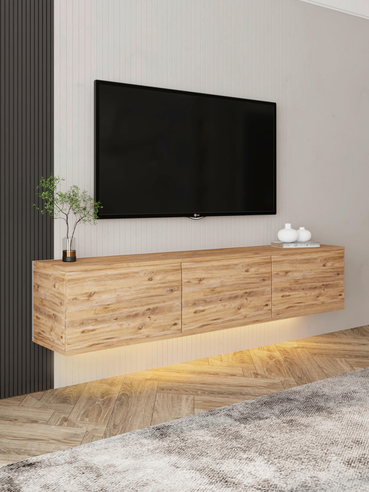 LOWBOARD Neon TV-Möbel  in 160/35/32 cm  - Eichefarben/Kieferfarben, Design, Holzwerkstoff (160/35/32cm) - Livetastic