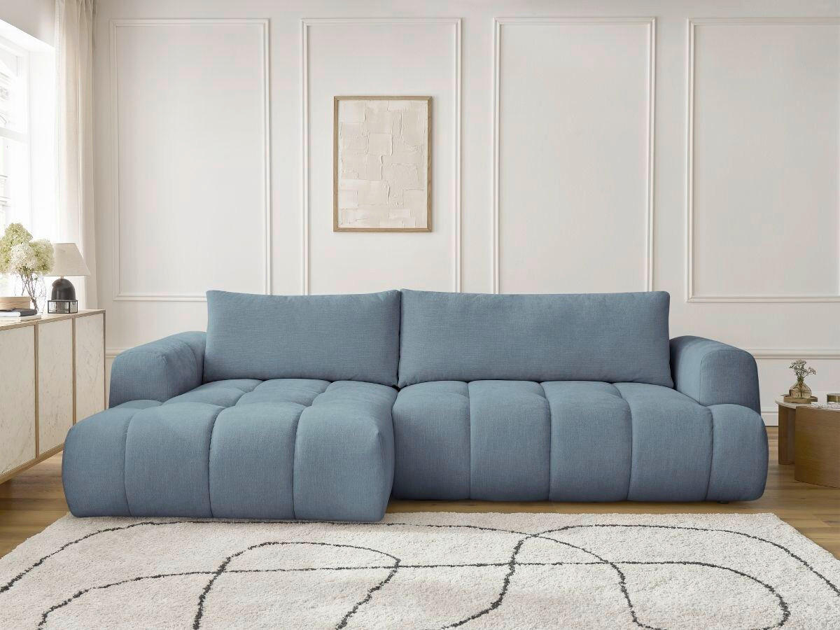 ECKSCHLAFSOFA FUJI Leinenoptik Hellblau  inkl.  - Schwarz/Hellblau, MODERN, Kunststoff/Textil (160/292cm)