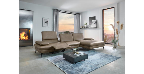 ECKSOFA Graubraun Echtleder - Graubraun/Schwarz, Design, Leder/Metall (157/325cm) - Dieter Knoll