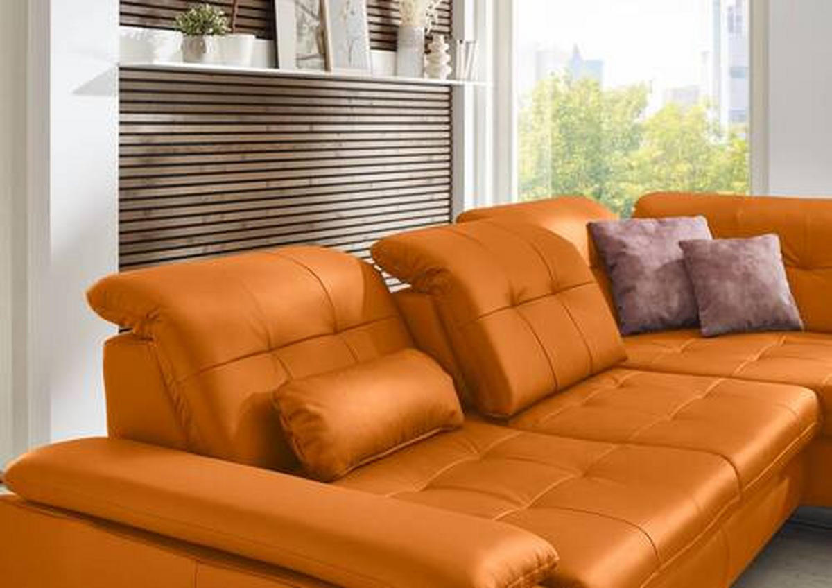 ECKSOFA in Echtleder Orange  - Alufarben/Orange, Design, Leder/Metall (309/211cm) - Beldomo Speed