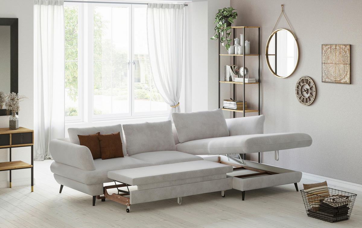 CANAPÉ D'ANGLE in Velours Naturfarben  - Schwarz/Naturfarben, Design, Textil/Metall (281/181cm) - Livetastic