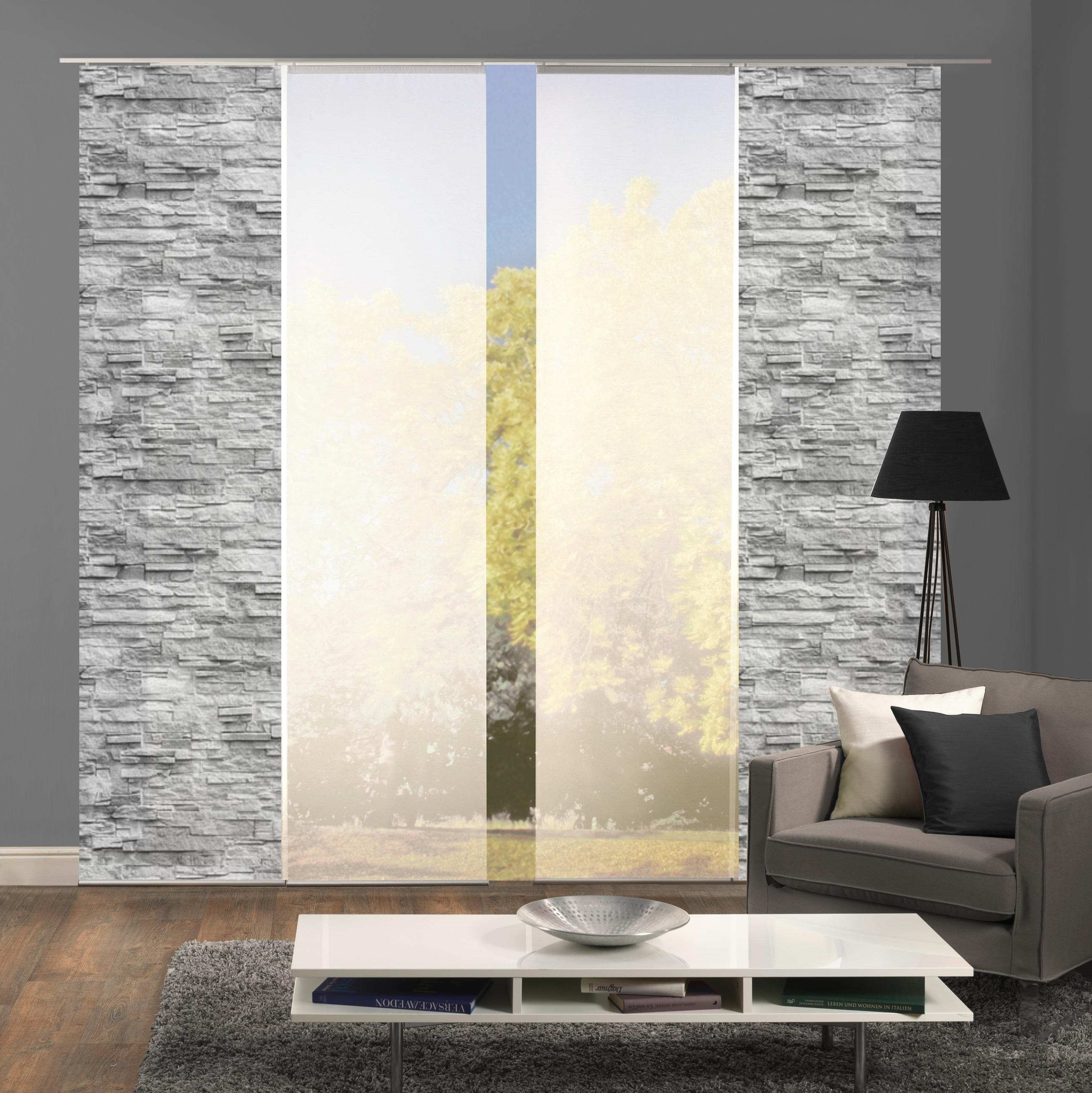 FLÄCHENVORHANG 4ER SET in Anthrazit, Weiß halbtransparent  - Anthrazit/Weiß, Design, Textil (60/245cm) - Schmidt W. Gmbh