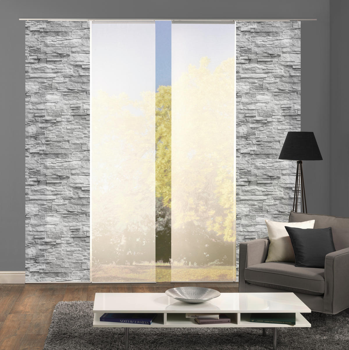 FLÄCHENVORHANG 4ER SET in Anthrazit, Weiß halbtransparent  - Anthrazit/Weiß, Design, Textil (60/245cm) - Schmidt W. Gmbh