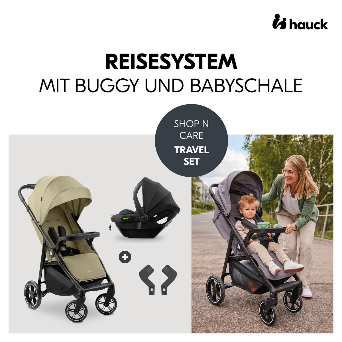 KINDERWAGENSET  Shop N Care Travel Set  Olive  - Schwarz/Olivgrün, Basics, Kunststoff/Textil (52/110/91cm) - Hauck