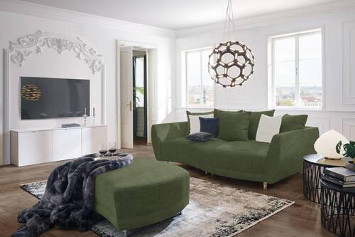BIGSOFA in Chenille Olivgrün  - Silberfarben/Olivgrün, Design, Kunststoff/Textil (243/72/143cm) - Carryhome