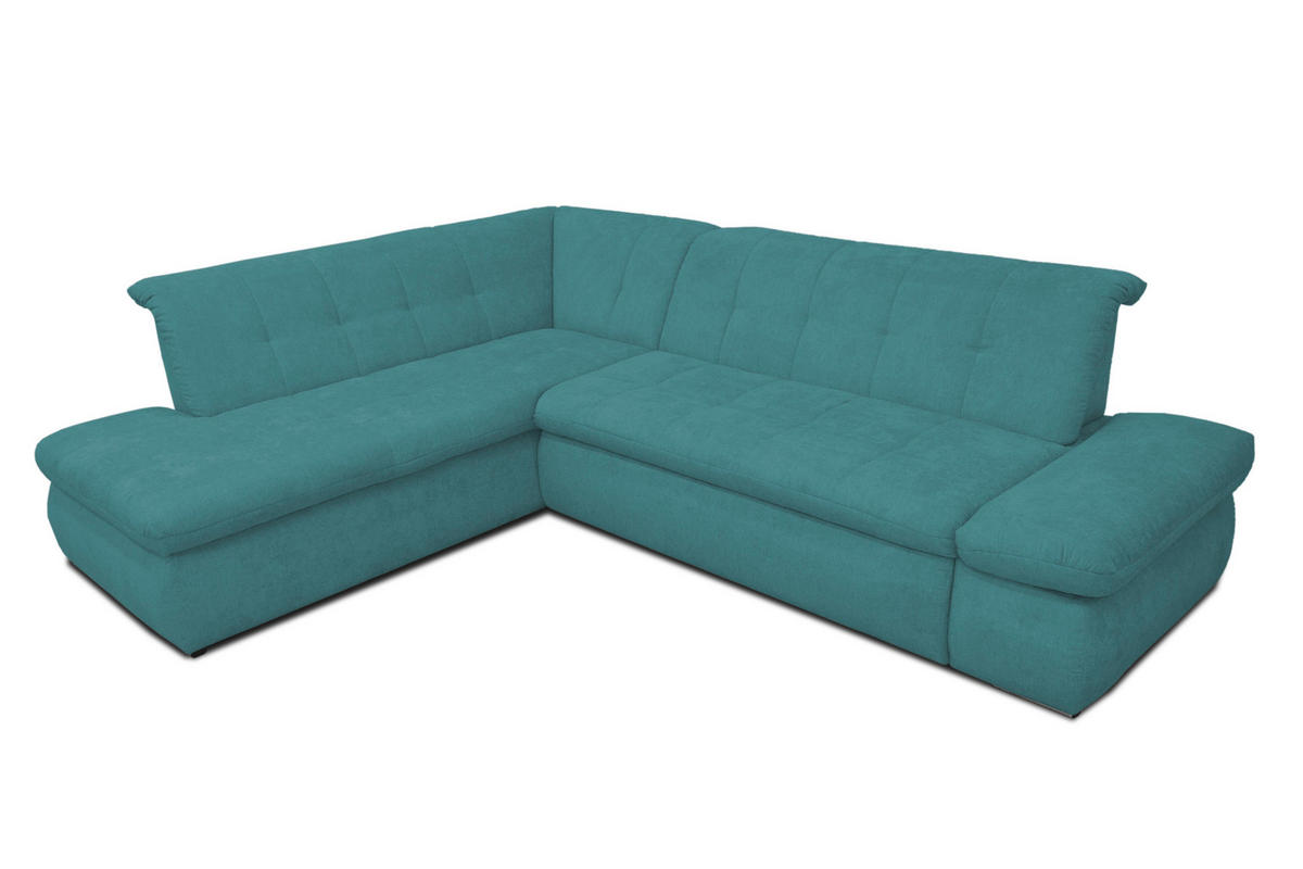 ECKSOFA Petrol Mikrofaser  - Chromfarben/Petrol, KONVENTIONELL, Textil/Metall (216/273cm) - MID.YOU