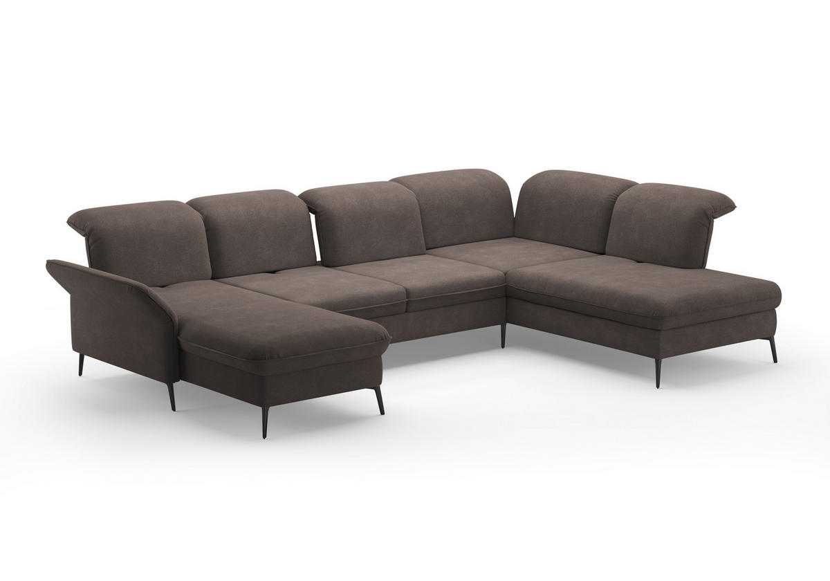 WOHNLANDSCHAFT in Flachgewebe Graphitfarben  - Schwarz/Graphitfarben, Konventionell, Textil/Metall (198/359/231cm) - Sit & More