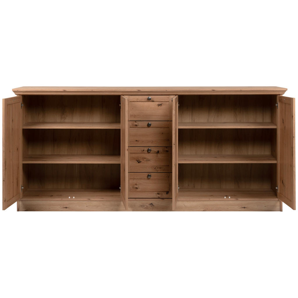 Thumbnail - Livetastic Sideboard, Eiche Artisan, Metall, 4 Fächer, 4 Schubladen, 200x90x40 cm, Wohnzimmer, Kommoden & Sideboards, Si...