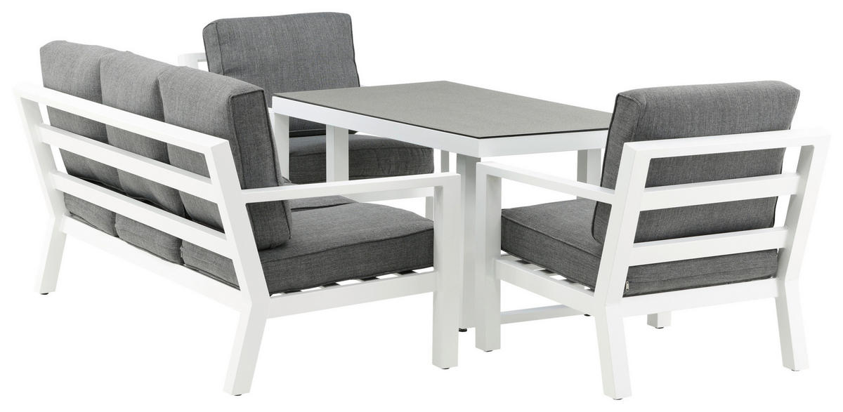LOUNGEGARNITUR 4-teilig   Aluminium  - Weiß/Grau, Basics, Textil/Metall - Gardenson