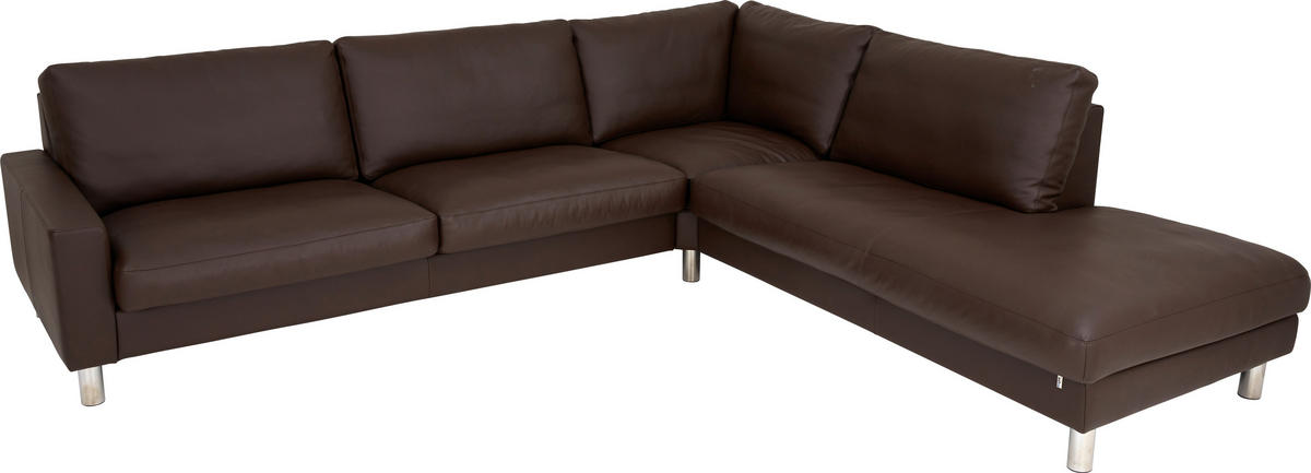 ECKSOFA  in Echtleder Dunkelbraun  280/249 cm  - Chromfarben/Dunkelbraun, Design, Leder/Metall (280/249cm) - Erpo