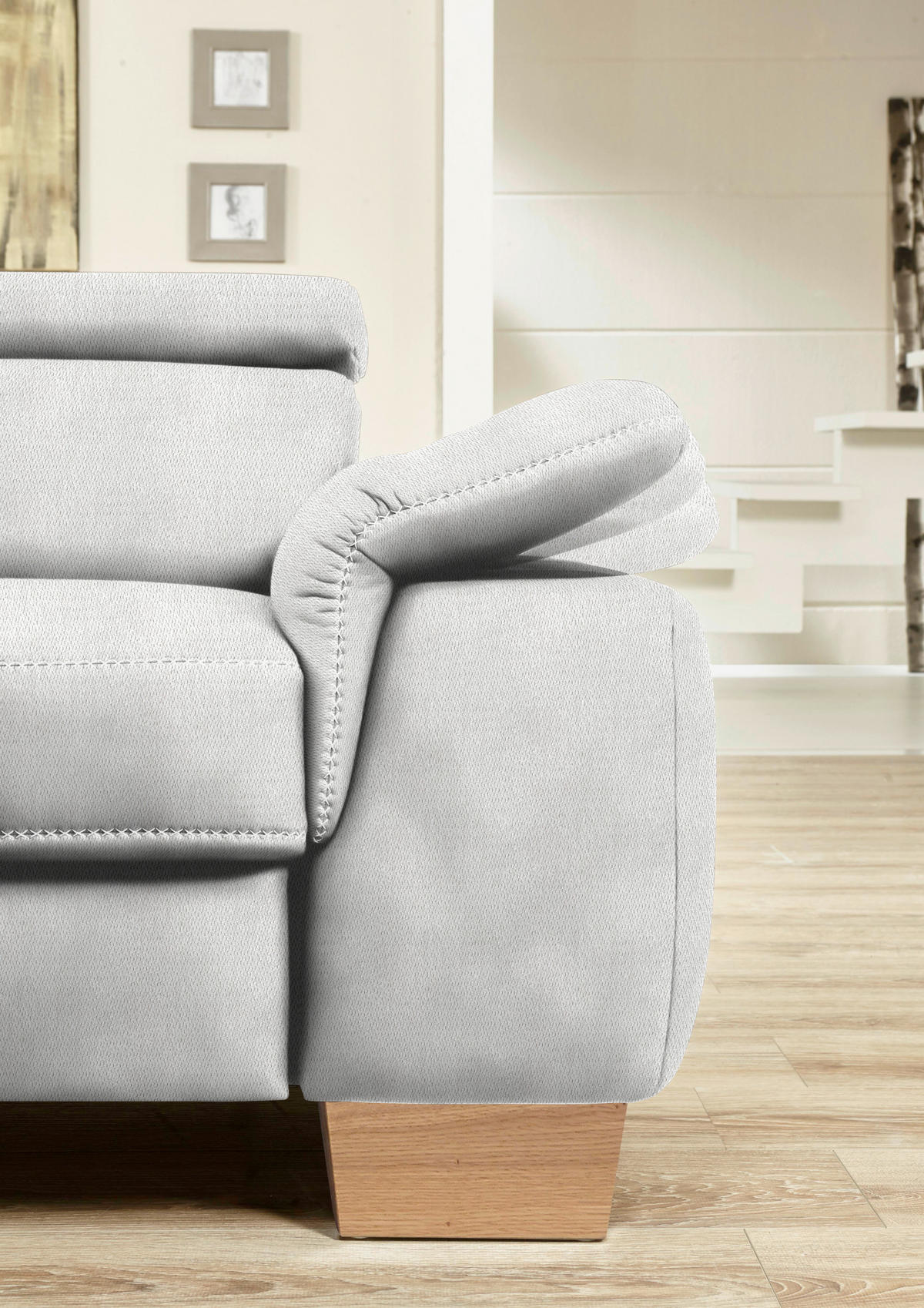 ECKSOFA in Mikrofaser Ecru  - Ecru/Eichefarben, Natur, Holz/Textil (273/226cm) - Beldomo System