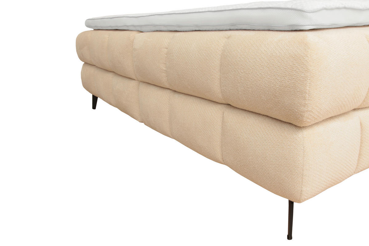 BOXBETT 180/200 cm,  in Beige, Bettkasten, Topper, H3 + H3 = fest  - Beige/Schwarz, Trend, Textil/Metall (180/200cm) - Esposa