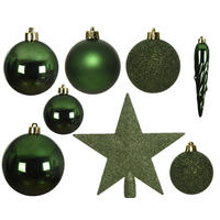 CHRISTBAUMKUGEL-SET 33-teilig  - Dunkelgrün, Basics, Kunststoff (8/8/8cm) - X-Mas