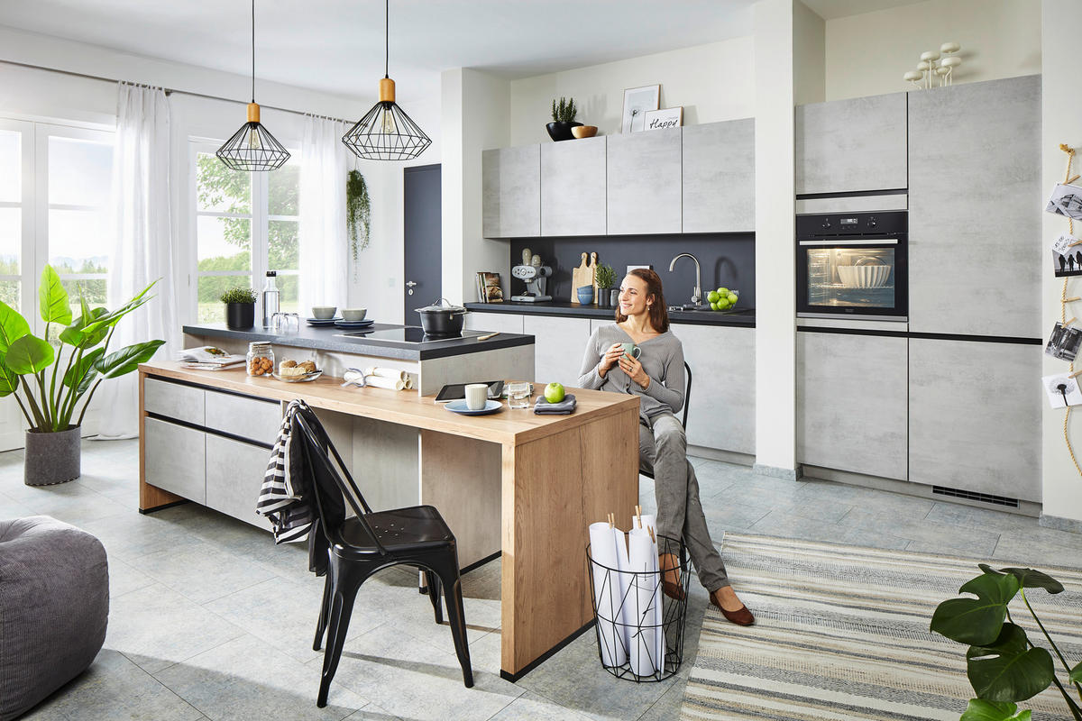 EINBAUKÜCHE   - Grau, Design, Holzwerkstoff - Celina