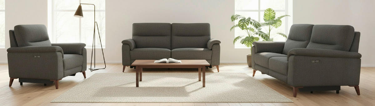 SITZGARNITUR Webstoff Dunkelgrau  - Dunkelgrau/Schwarz, MODERN, Textil/Metall - Livetastic