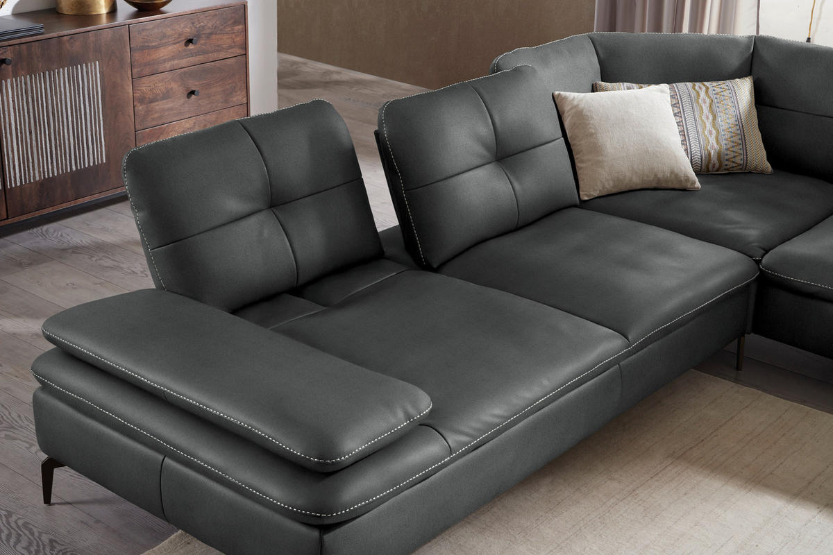 SAROKKANAPÉ bőr antracit  - bronz/antracit, Design, bőr/fém (298/298cm) - Chilliano