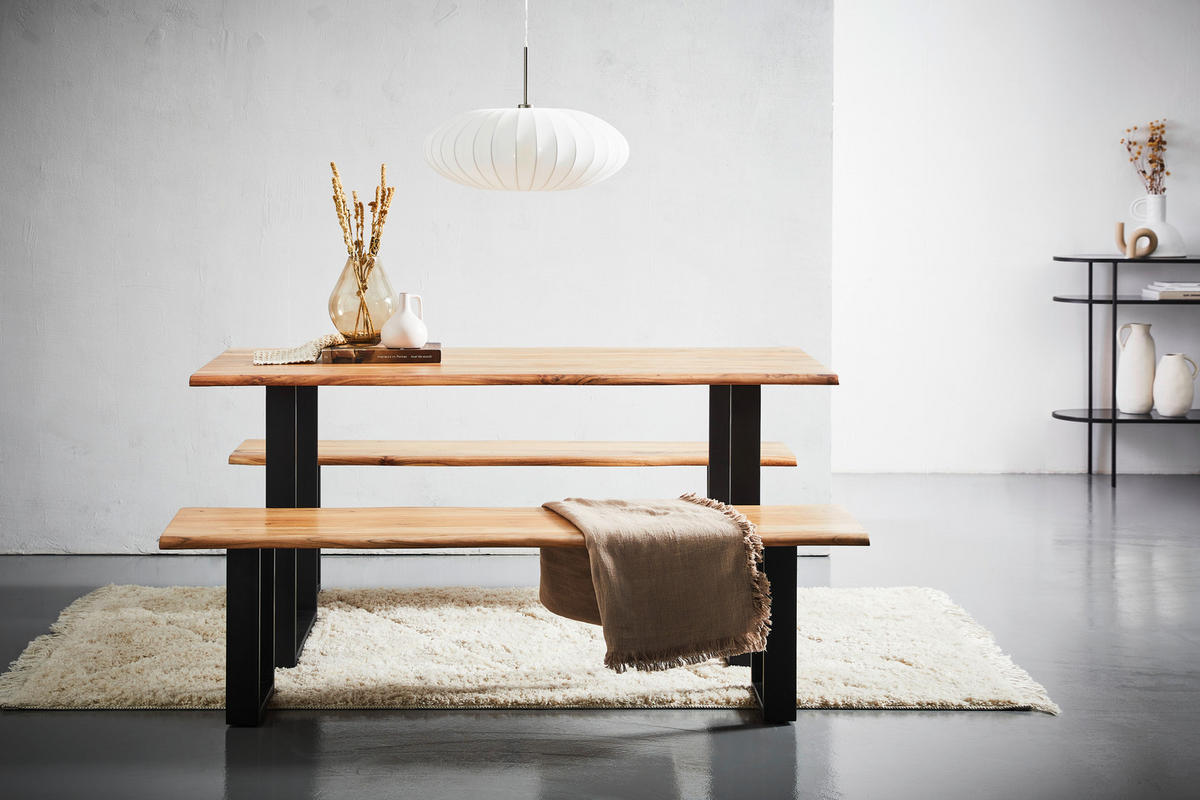 SITZBANK 120/45/45 cm Schwarz, Akaziefarben Akazie vollmassiv  - Schwarz/Akaziefarben, Basics, Holz/Metall (120/45/45cm) - MID.YOU