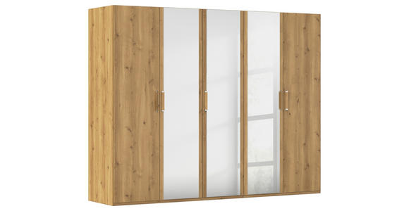 DREHTÜRENSCHRANK  in Eichefarben  - Eichefarben/Silberfarben, Design, Glas/Holzwerkstoff (251/197/60cm) - Novel